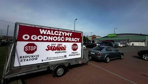 Baner przygotowany przez NSZZ "S" w Stokrotce