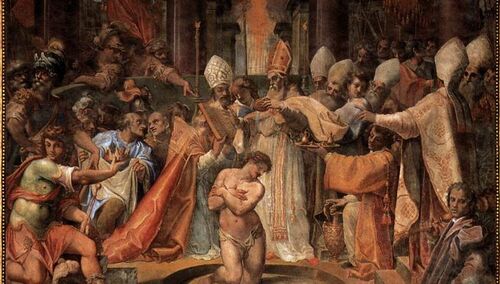 Papież Sylwester chrzci cesarza Konstantyna - Cristoforo Roncalli