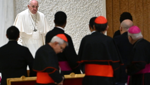 Papież Franciszek i kardynałowie na środowej audiencji generalnej w Watykanie