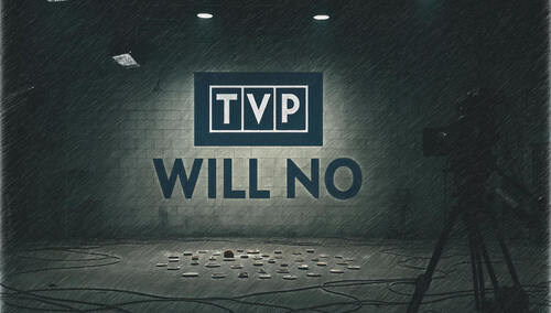 Napis TVP WILL NO na ścianie i kamera