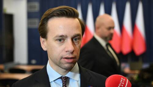 Wicemarszałek Sejmu Krzysztof Bosak podczas konferencji prasowej w Pałacu Prezydenckim w Warszawie