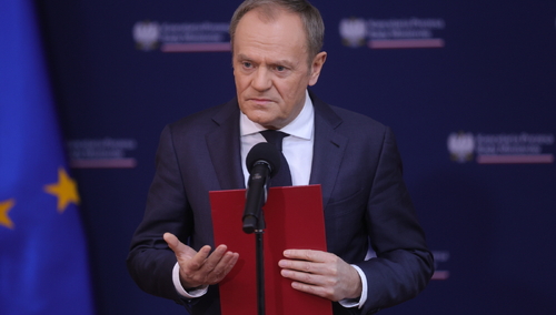 Warszawa, 09.01.2024. Premier Donald Tusk podczas konferencji prasowej po posiedzeniu rządu