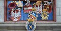 Fryz heraldyczny na budynku Collegium Maius, od lewej: herby biskupów krakowskich