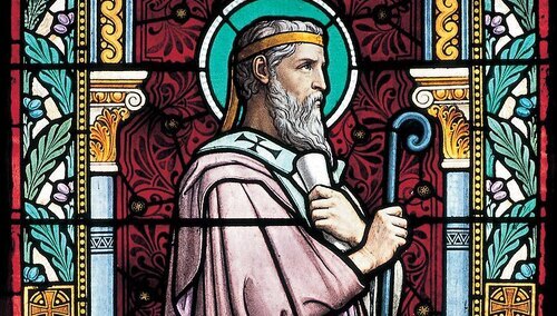 św. Ireneusz z Lyonu/ witraż wykonany przez Luciena Bégule