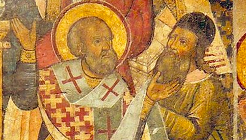 Święty Mikołaj z Myry policzkujący Ariusza na Soborze Nicejskim