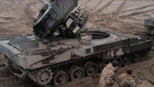 Uszkodzony czołg Leopard 2A4