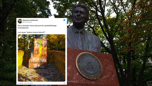"Dzicz lewacka..." Pomnik Reagana w Warszawie zdewastowany