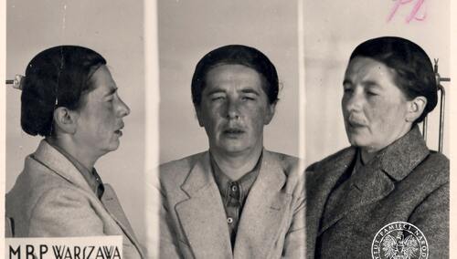 Zdjęcie sygnalityczne Haliny Żurowskiej, wykonane w MBP po aresztowaniu