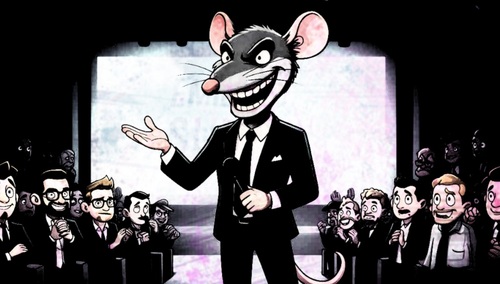 Człowiek z twarzą szczura wygłasza mowę motywacyjną