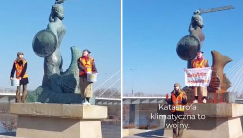 Aktywiści oblali pomnik warszawskiej Syrenki