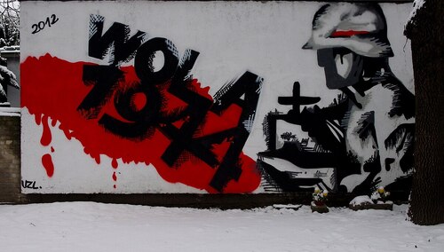 Mural upamiętniający Powstanie Warszawskie na Woli na ul. Wolskiej w Warszawie