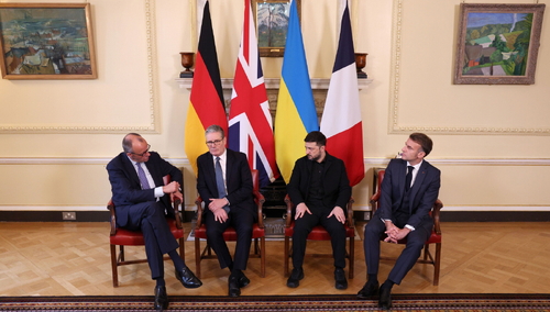 Spotkanie Wołodymyra Zełenskiego z liderami E3 - Friedrichem Merzem, Keirem Starmerem i Emmanuelem Macronem