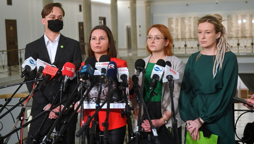 Konferencja Zielonych - od lewej: Urszula Zielińska, Małgorzata Tracz, Magdalena Gałkiewicz i Michał Suchora