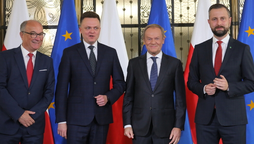 Włodzimierz Czarzasty, Szymon Hołownia, Donald Tusk, Władysław Kosiniak-Kamysz