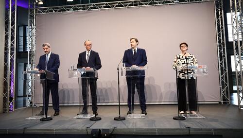 Prezentacja koalicji rządowej w Niemczech - od lewej Markus Soeder (CSU), Friedrich Merz (CDU) oraz Lars Klingbeil i Saskia Esken (SPD)