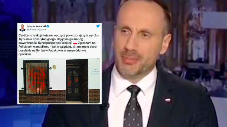 „Czyżby to reakcja totalnej opozycji?”. Zaatakowano biuro poselskie posła Janusza Kowalskiego