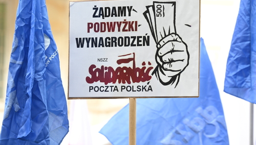 Protest pracowników Poczty Polskiej w Warszawie