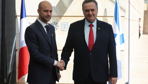 Szef MSZ Francji Jean-Noel Barrot i MSZ Izraela Israel Kac