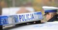 Patrol policji podczas konferencji prasowej Biura Ruchu Drogowego KGP
