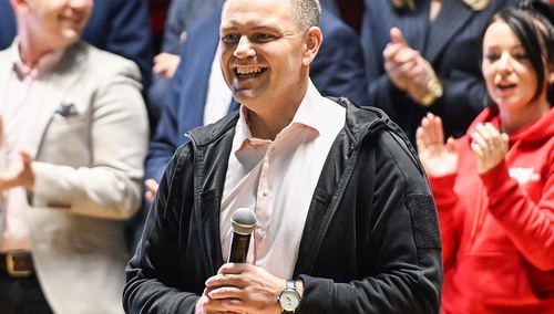 Karol Nawrocki podczas spotkania z sympatykami w Lublinie