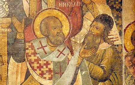 Święty Mikołaj z Myry policzkujący Ariusza na Soborze Nicejskim
