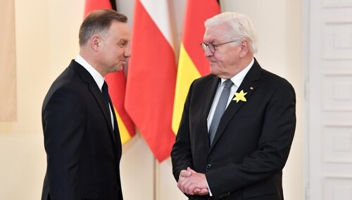 Warszawa, 19.04.2023. Prezydent Andrzej Duda oraz prezydent Republiki Federalnej Niemiec Frank-Walter Steinmeier