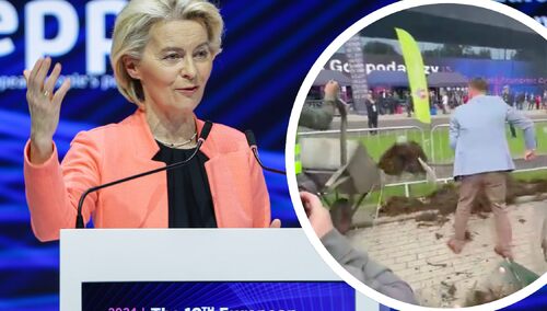 Rolnicy protestują przed budynkiem, gdzie trwa 16. Europejski Kongres Gospodarczy