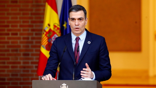 Konferencja prasowa premiera Hiszpanii Pedro Sancheza w Madrycie