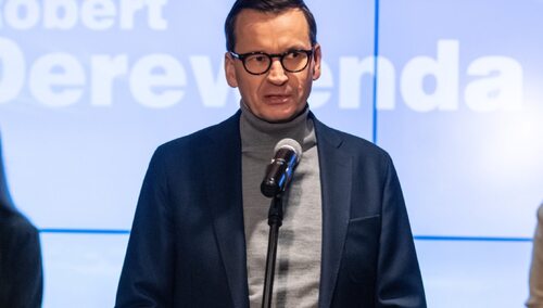 10.02.2024 r. Mateusz Morawiecki podczas konferencji prasowej w Lubelskim Centrum Konferencyjnym