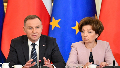 Prezydent RP Andrzej Duda z minister rodziny i polityki społecznej Marleną Maląg
