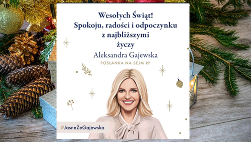 "Co świętuje Pani Gajewska - urodziny, imieniny?" Kartka świąteczna posłanki KO z własnym wizerunkiem