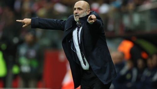 Selekcjoner Michał Probierz podczas meczu grupy A1 piłkarskiej Ligi Narodów ze Szkocją w Warszawie