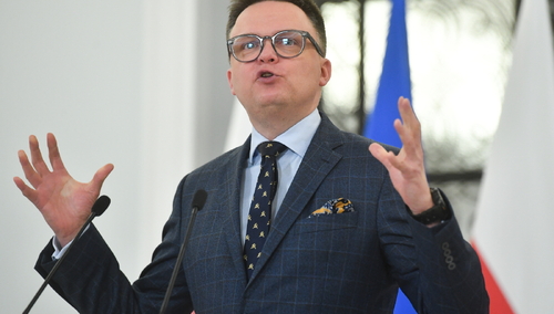 20.02.2024. Marszałek Sejmu Szymon Hołownia podczas konferencji prasowej