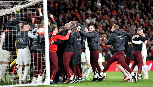 Biało-czerwoni cieszą się z wygranego meczu z Walią