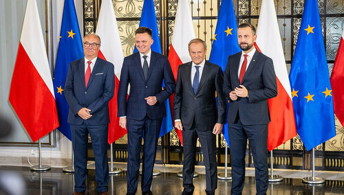 Donald Tusk, Władysław Kosiniak-Kamysz, Włodzimierz Czarzasty, Szymon Hołownia