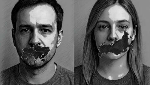 Mężczyzna i kobieta z zaklejonymi ustami