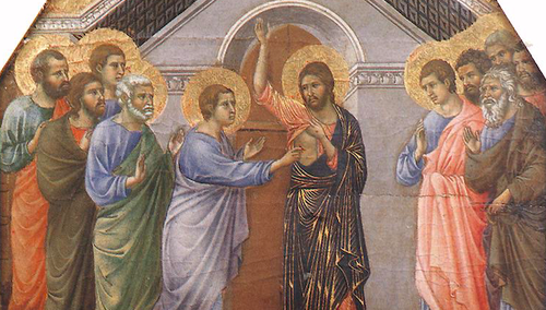 Jezus zmartwychwstały i uczniowie