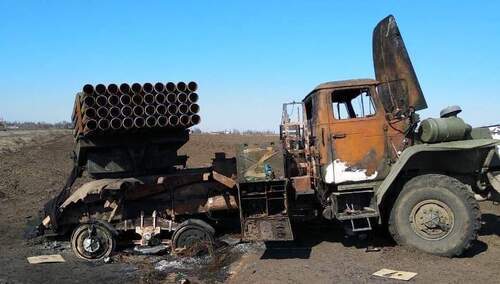 Spalony rosyjski system rakietowy "Grad"