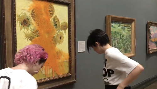 "Słoneczniki" van Gogha oblane zupą