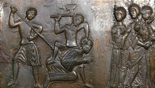 Śmierć Wojciecha z rąk Prusów 23 kwietnia 997 r. Scena z Drzwi Gnieźnieńskich