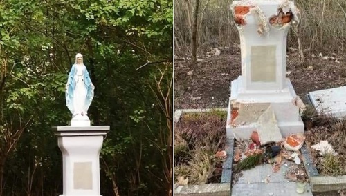 Zniszczona figura Matki Boskiej w Otwocku