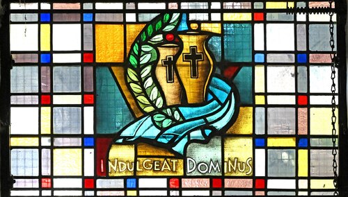 Witraż z symbolami Sakramentu Chorych 