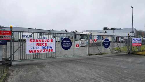 Akcja protestacyjna w zakładzie mięsnym HKFoods