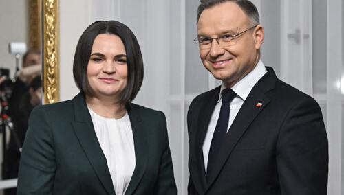 Swiatłana Cichanouska i prezydent Andrzej Duda