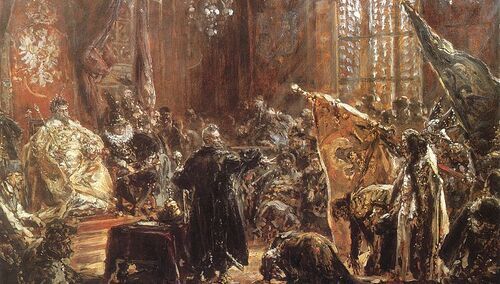 "Hołd Szujskich" zwany również "Hołdem ruskim". Jan Matejko