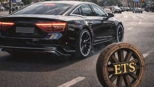 Samochód i koło z napisem ETS / wygenerowane przez AI