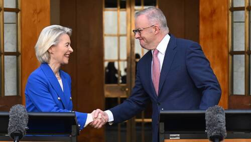 Przewodnicząca Komisji Europejskiej Ursula von der Leyen i premier Australii Anthony Albanese