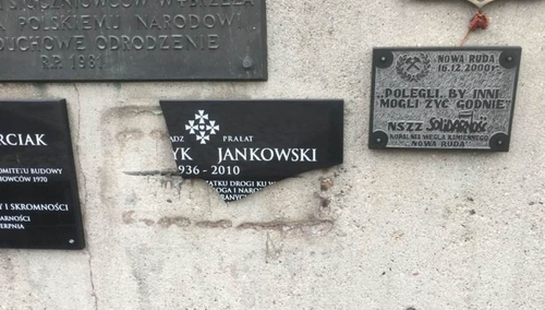 Gdańsk. Na placu Solidarności zniszczono tablicę poświęconą ks. Jankowskiemu