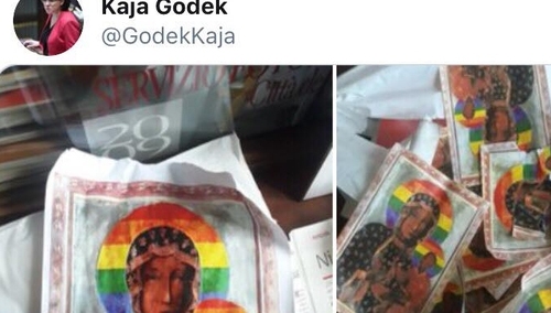 W Płocku rozklejono plakaty z Matką Bożą w aureoli z tęczy LGBT