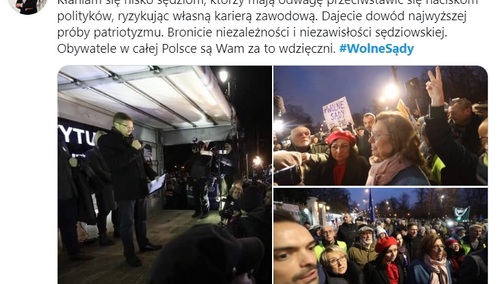 Politycy opozycji na demonstracjach organizowanych przez stowarzyszenia "apolitycznych" sędziów
